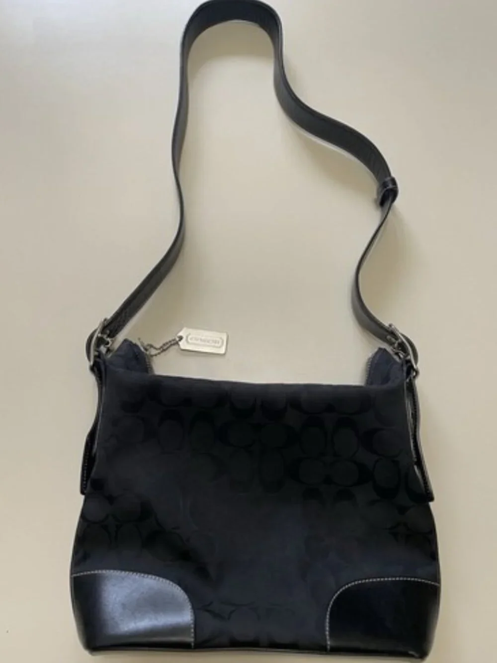 EUC Vintage Y2K Coach Signature Black Leather Trim Hobo Bag with COA and Dustbag